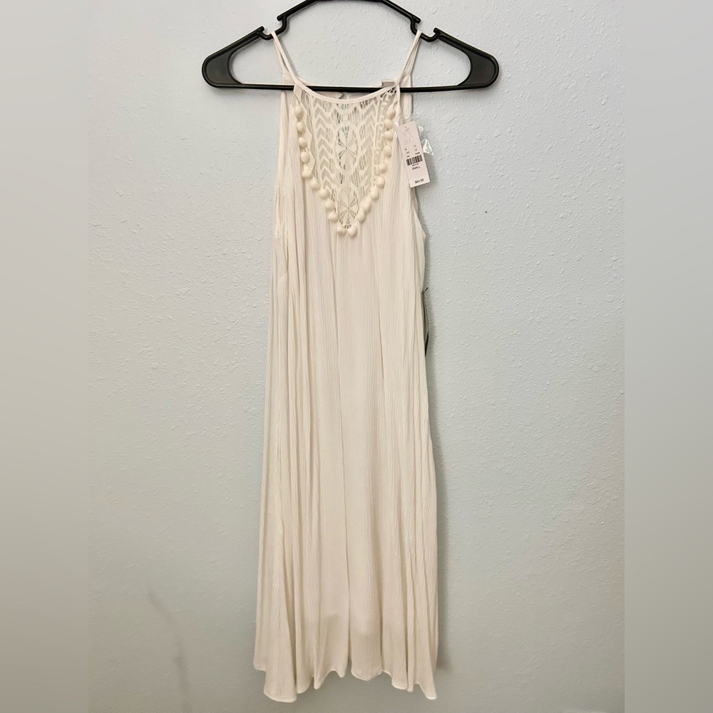 New York & Company Ivory Crochet Yoke Midi Dress